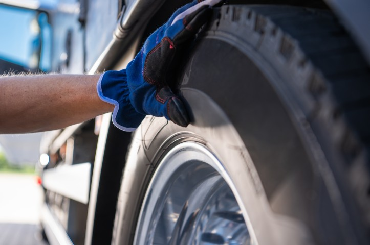 Commercial truck tire service close-up